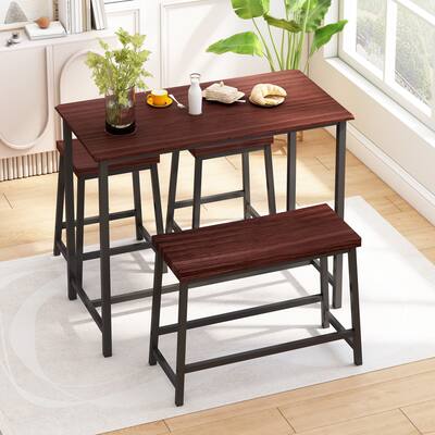 Industrial 4-Piece Dining Table Set with Wooden Top and Metal Frame, Ergonomically Designed