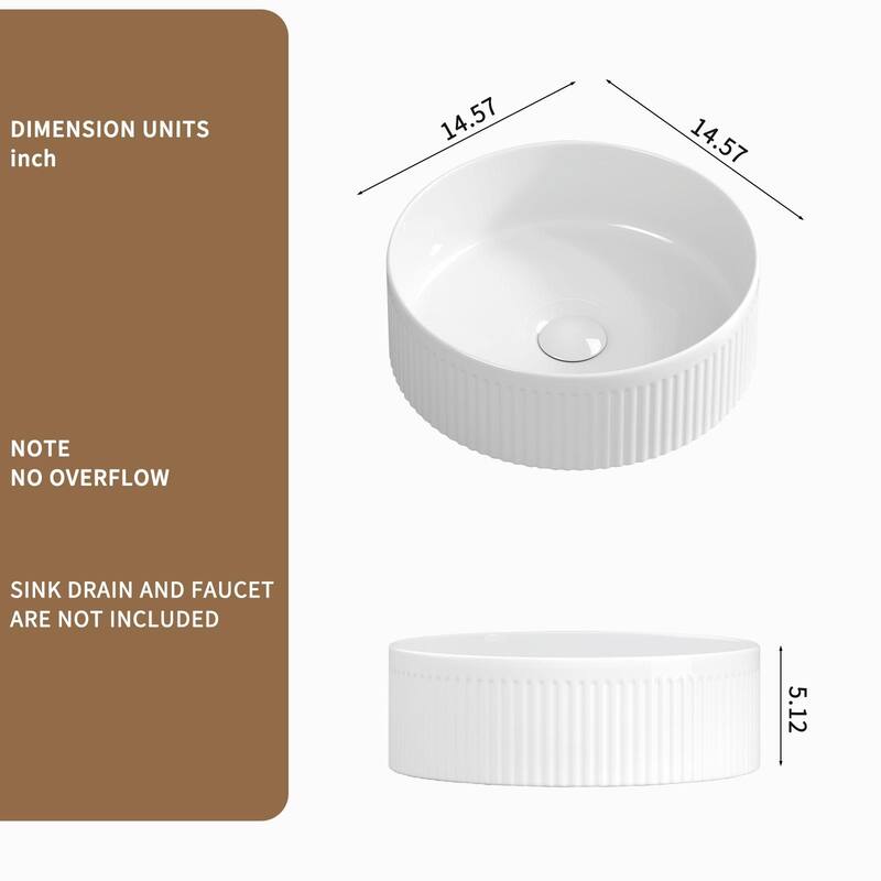 Small Bathroom Sink - 14 Inch Round Above Counter Porcelain Ceramic Vessel Sink