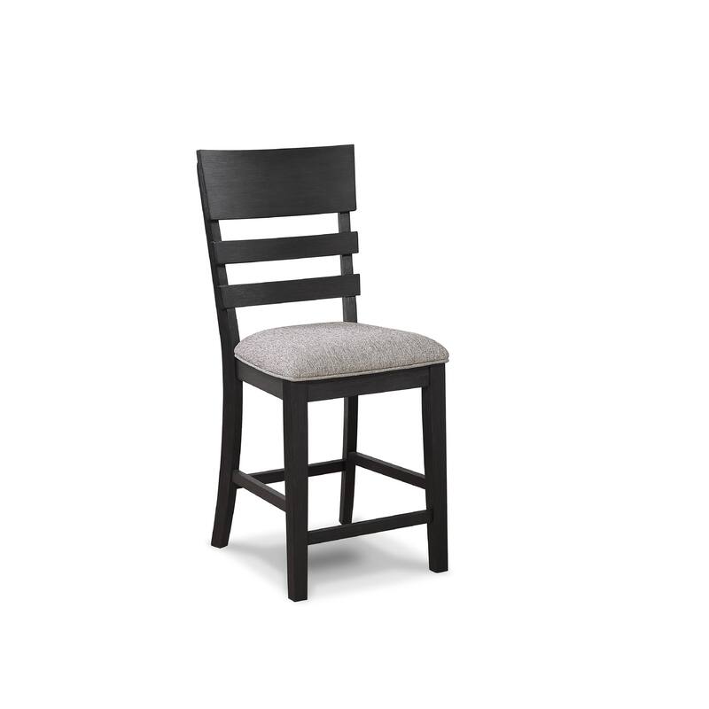 2Pc Black/Gray Counter Height Chair Upholstered Seat Ladder Back Wooden Dining Room Furniture