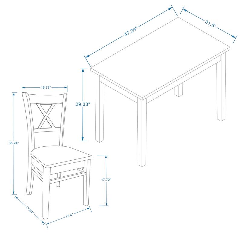 3-Piece Dining Set, 48" Rectangle Wood Table and Cross Back Chairs