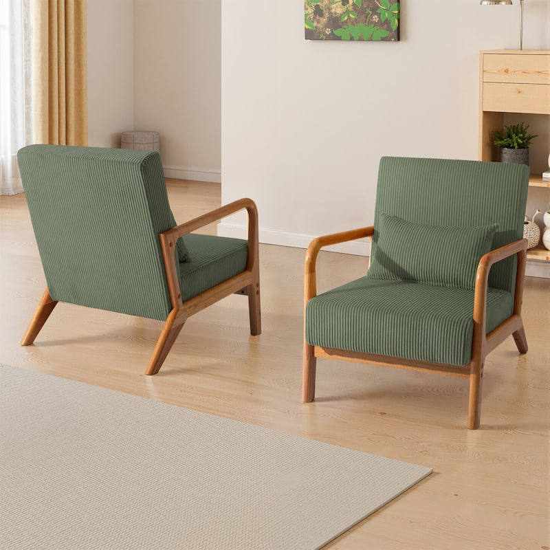 Modern Upholstered Accent Chair with Wood Legs Set of 2