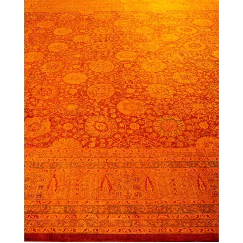 Overton Handknotted Wool Vintage Inspired Contemporary Overdyed Yellow Area Rug - 17' 1" x 9' 4"