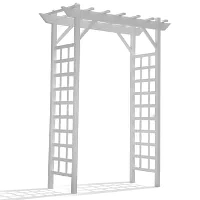 Dura-Trel Providence Arbor 64" x 85" PVC Outdoor Garden Arch Trellis, White - 30