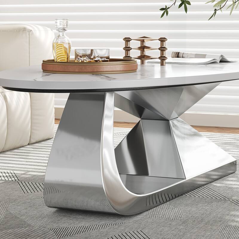 Durable Sintered Stone Coffee Table with Stylish Stainless Steel Base