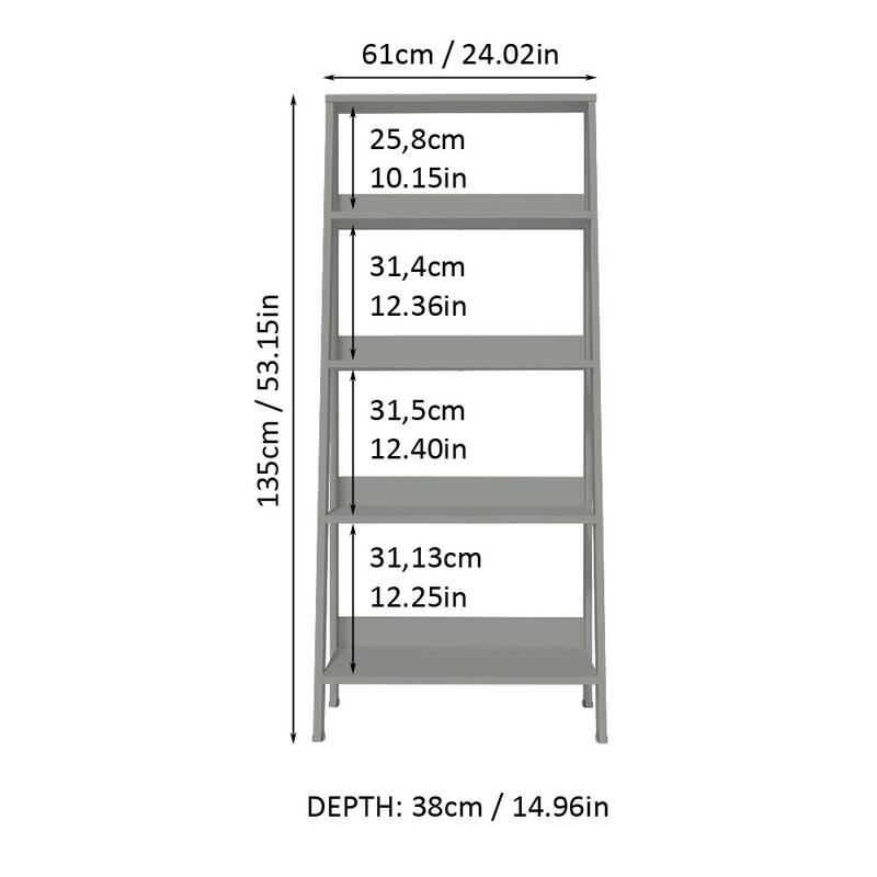 Madesa Modern 5-Tier Ladder Shelf Pantry Storage Space 24 Inch Free Standing Bookshelf Home Office Study Room and Kitchen