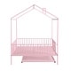 preview thumbnail 12 of 13, Pink Full Size Metal House Bed with Fence, Kids Bed with Trundle