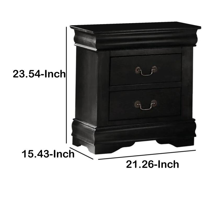 Wooden Nightstand with Two Drawers, Black