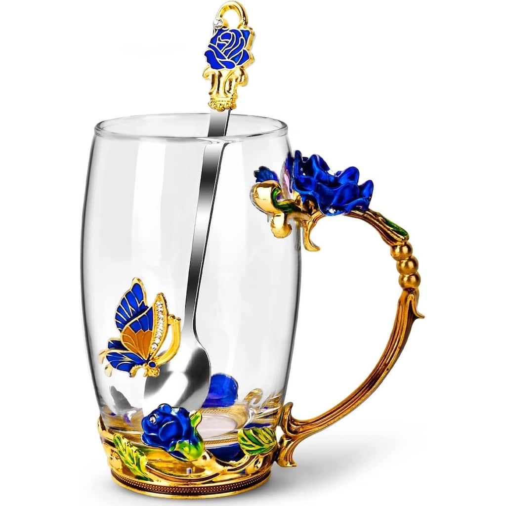 Butterfly Meadow 11.8 fl oz Enamel Glass Mug with Spoon in Gift Box