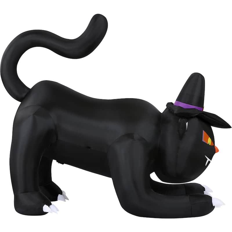 Haunted Hill Farm 6-ft. Wide Prelit Inflatable Black Cat with Witch Hat