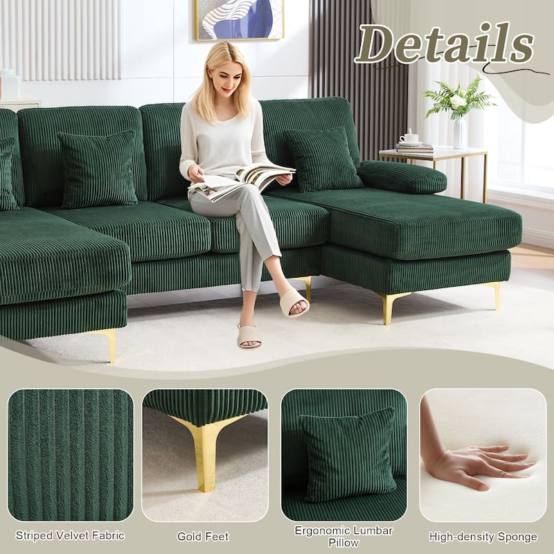 HOMEFUN Corduroy Upholstered U-shaped Adjustable Light Modular Sectional Sofa With Type-C and USB ports