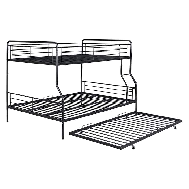 Full XL Over Queen Metal Bunk Bed with Twin Size Trundle, White