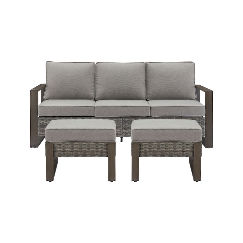Pocassy 3 Pieces Outoor Patio Sofa Chair Ottoman Set