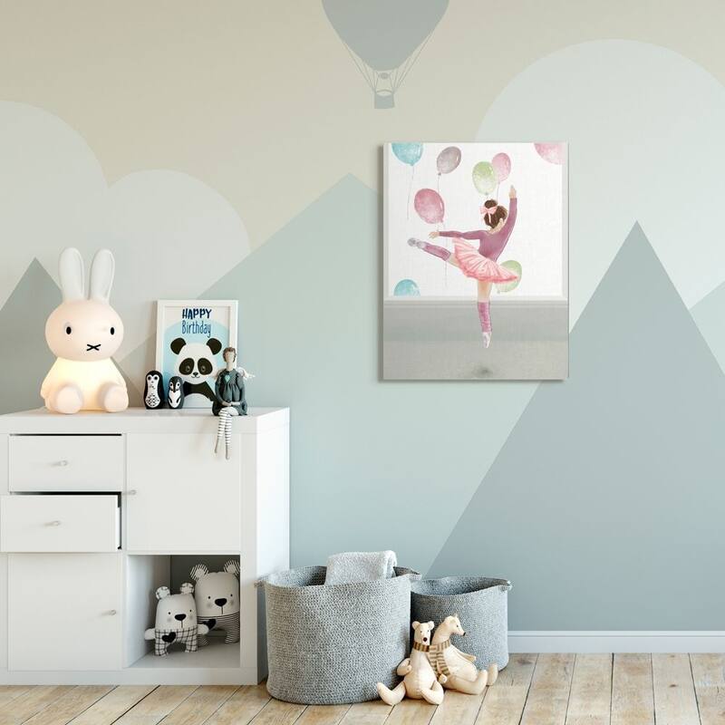 Stupell Jumping Ballerina Little Dancer Girl Balloons Pink Canvas Wall Art