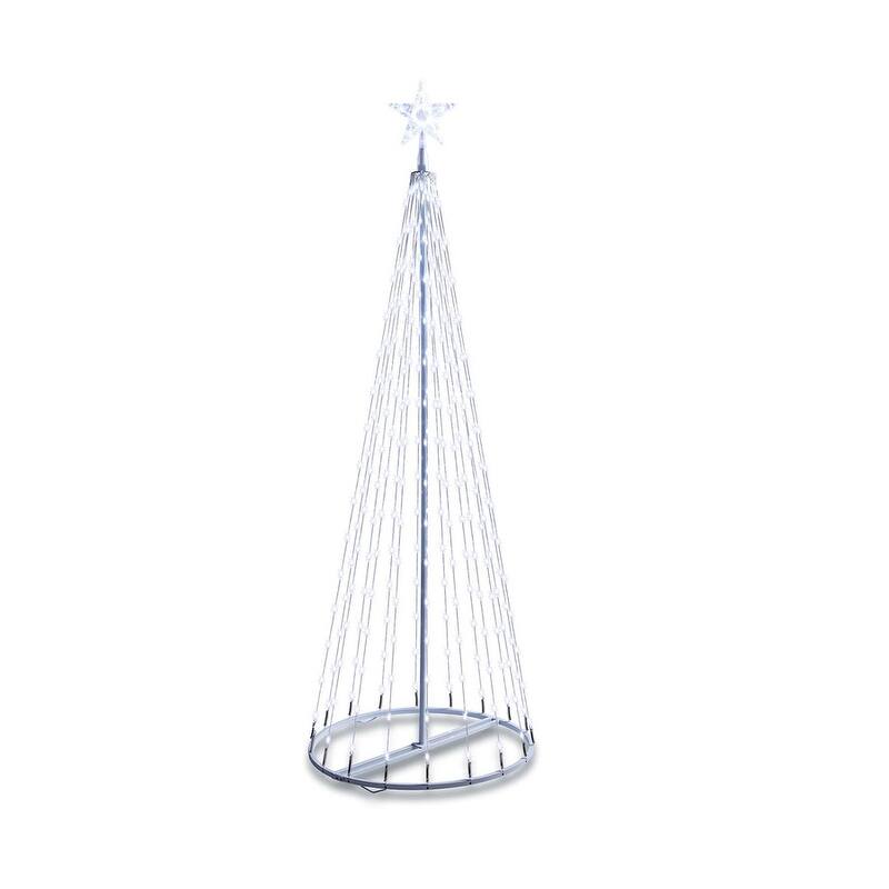 Joyfy 72-in Animated Christmas Cone Tree Light, Cool White Light, Metal Stakes