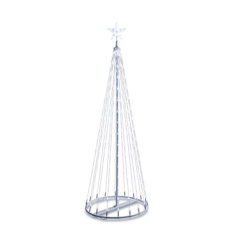 Joyfy 72-in Animated Christmas Cone Tree Light, Cool White Light, Metal Stakes