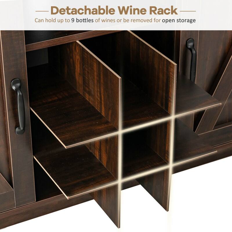 Gymax Buffet Storage Cabinet Farmhouse Sideboard w/9-Bottle Wine Rack