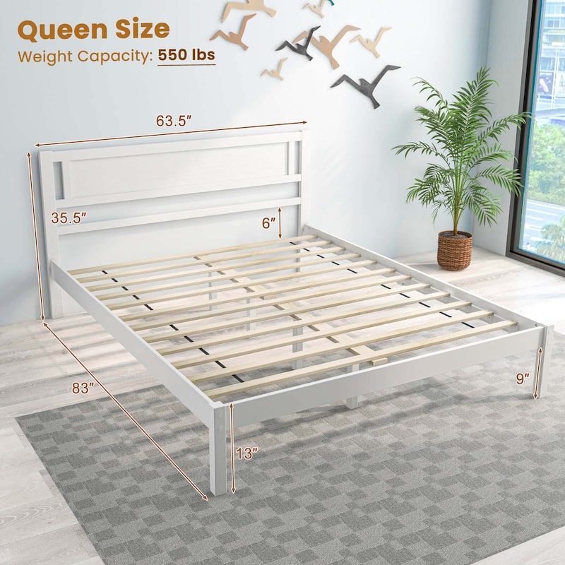 Costway Twin/Full/Queen Wooden Platform Bed with 12 Slats Headboard &