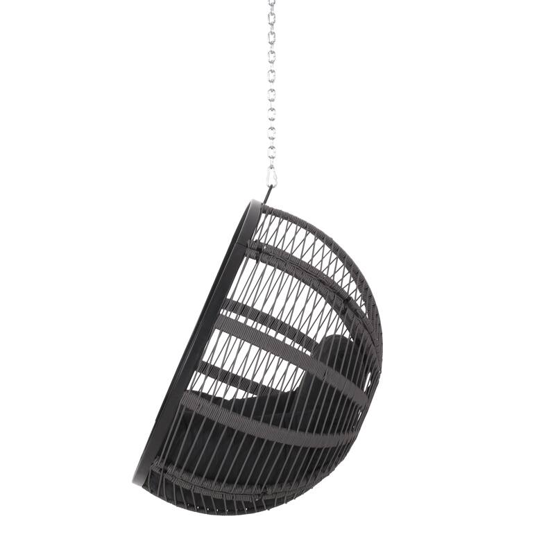 Roomfitters Modern Round Hanging Basket Swing, Large Spherical Wicker Frame with Plush Cushions for Outdoor Patio Seating, Black