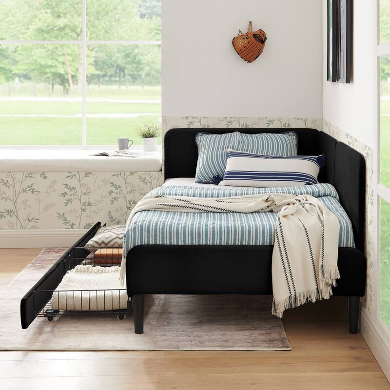 Velvet Upholstered Platform Bed Frame with 2 Storage Drawers