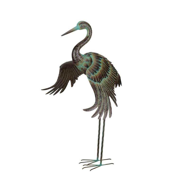 Green Patina Crane - Wing Down