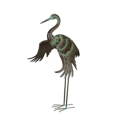 Green Patina Crane - Wing Down