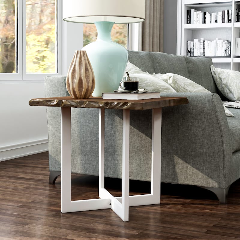 Wallgren Transitional Oak 22-inch Metal Side Table by Furniture of America
