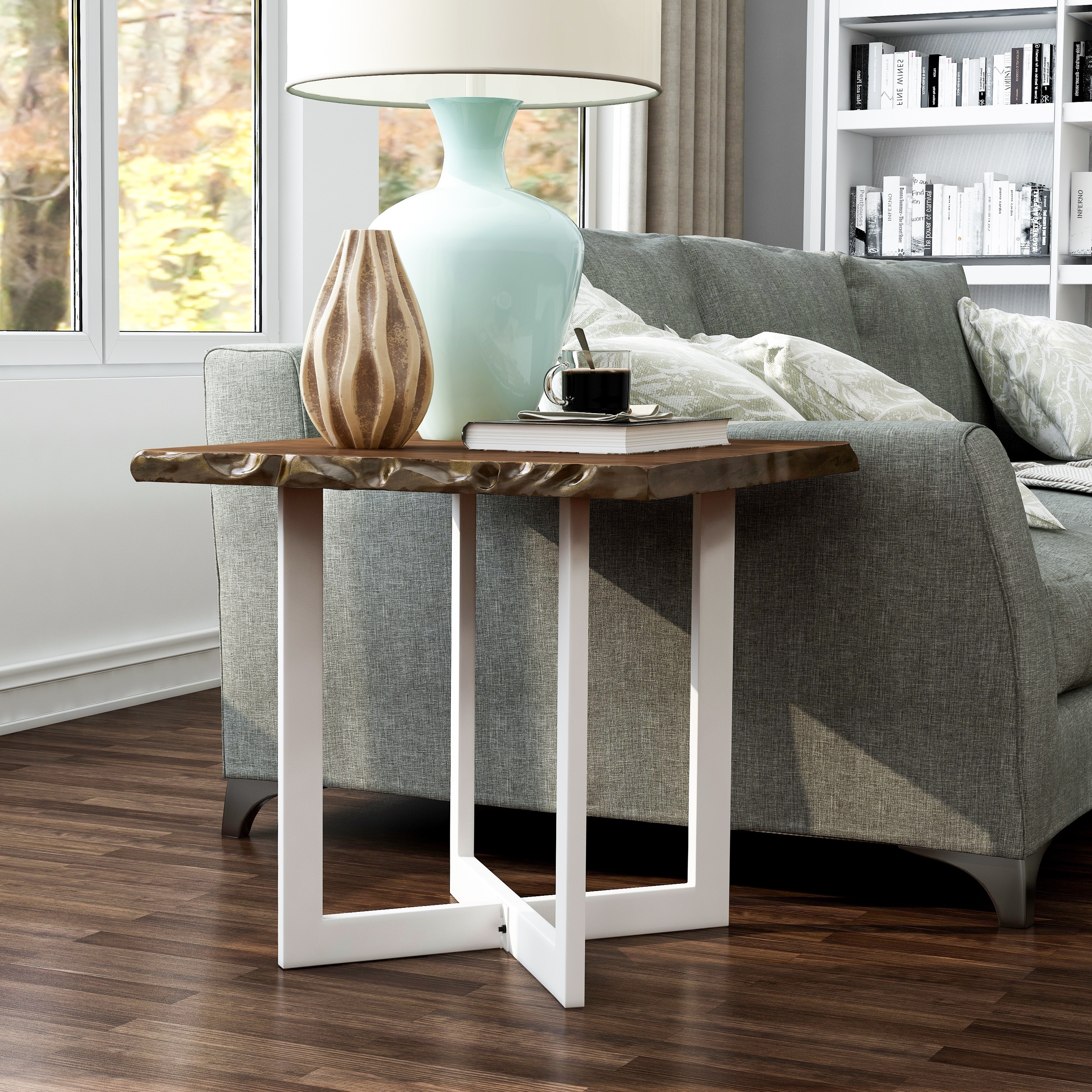 Furniture of America Wallgren Transitional Oak 22-inch Metal Side Table