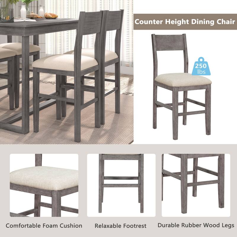 Gray Farmhouse 5-Piece Counter Height Dining Table Set with 4 Chairs