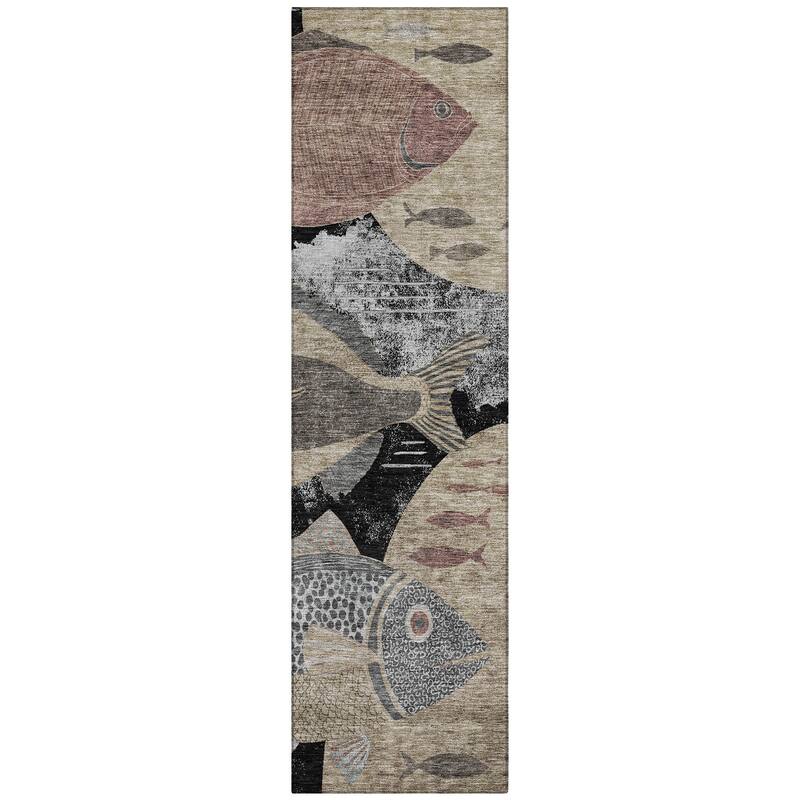 Machine Washable Indoor/ Outdoor Modern Fish Chantille Rug