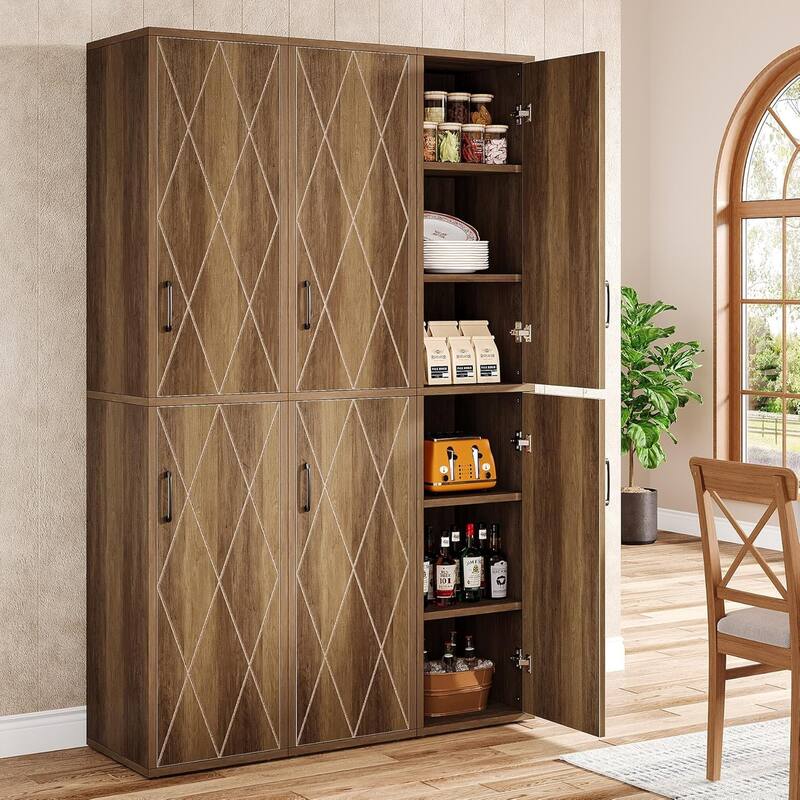 White/ Nature Wood Storage Cabinet with 2 Doors and 6 Shelves