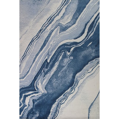 Machine-Made Washable Contemporary Blue Rug Oriental Decorative Carpet