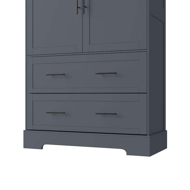 Farmhouse Kitchen Pantry, 40"W - 4-Door Freestanding Cabinet with Pull-Out Trays, Drawers & Pan Storag