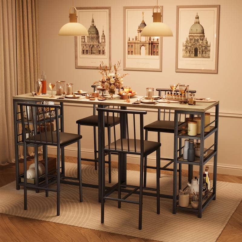 3 Pieces Bar Table Set and Chairs Set for 2 with 3 Storage Shelves