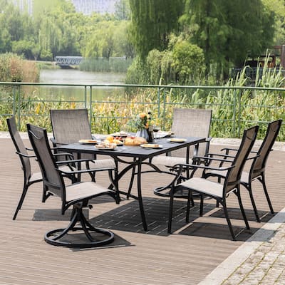 7-Piece Outdoor Dining Set with Textilene Stationary and Swivel Chairs