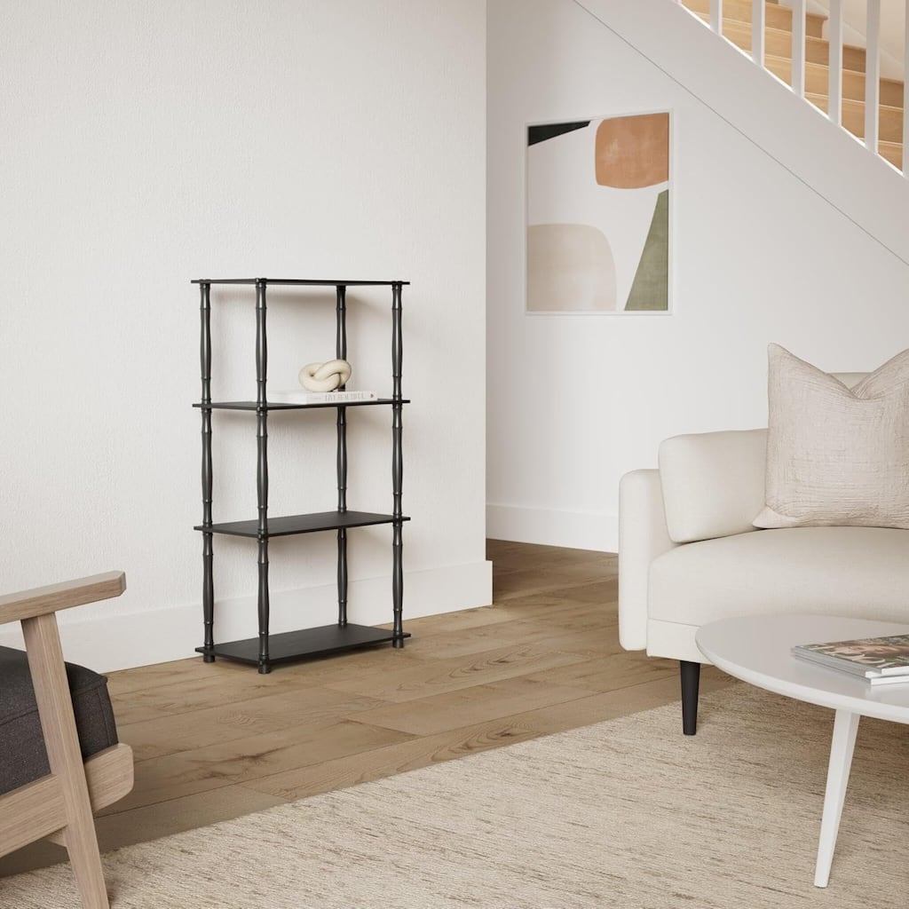 4 Tiers Wood Household Shelving Unit in Americano/Black (23.6 in. W x 43.25 in. H x 11.6 in. D) - 23.6