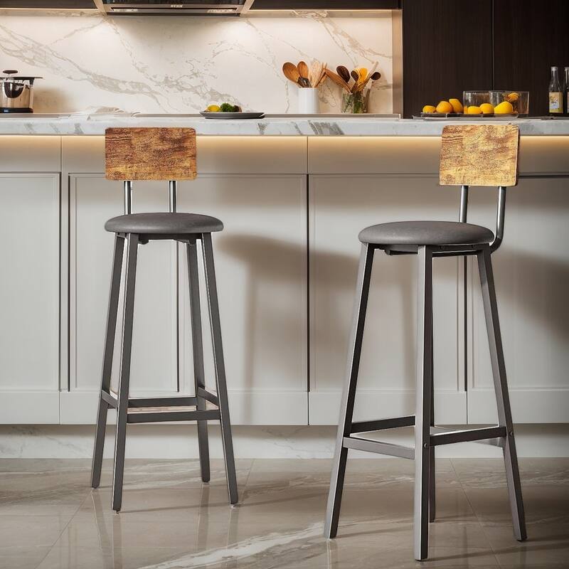 2-Piece Set Bar Stool Black Dining Table Chair With Backrest - Set of 2 - Black