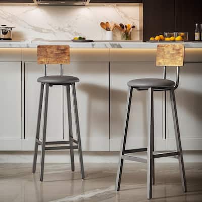 2-Piece Set Bar Stool Black Dining Table Chair With Backrest