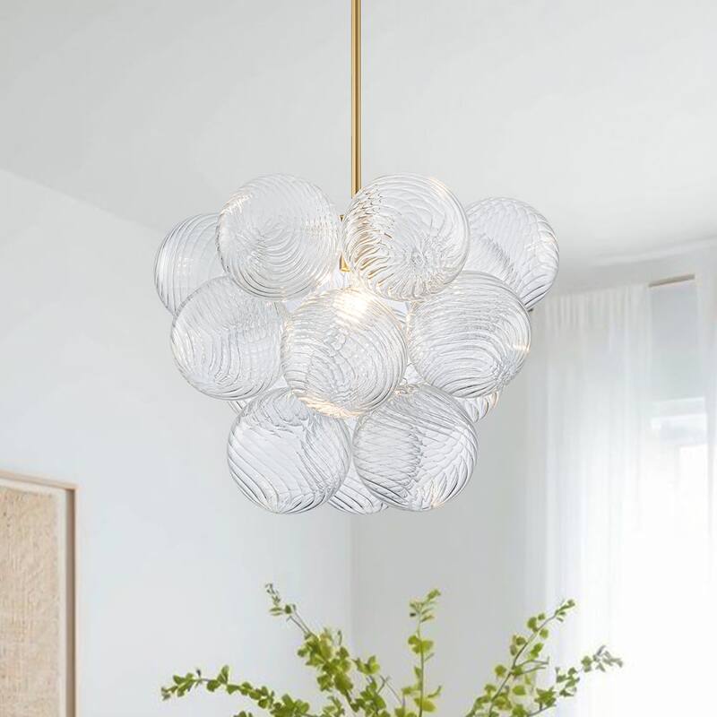Glam Single-light Dining Room Glass Globe Bubble Chandelier - N/A - Brass - Swirled Glass