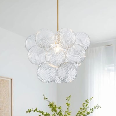 Glam Single-light Dining Room Glass Globe Bubble Chandelier - N/A