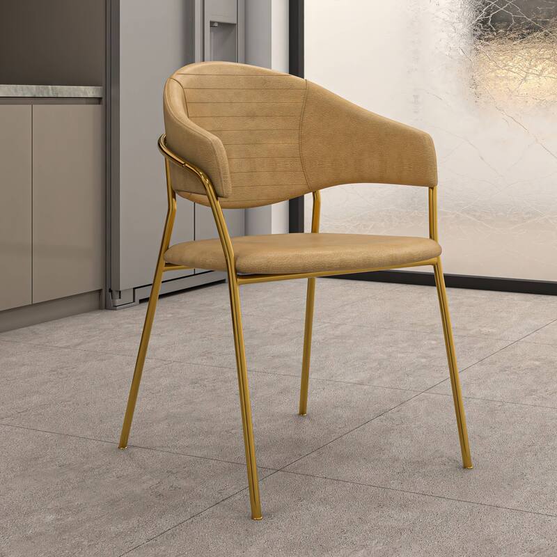 LeisureMod Set of 4 Bella Upholstered Leather/Velvet Accent Dining Chair in Gold Base for Home, Dining Room & Kitchen Furniture