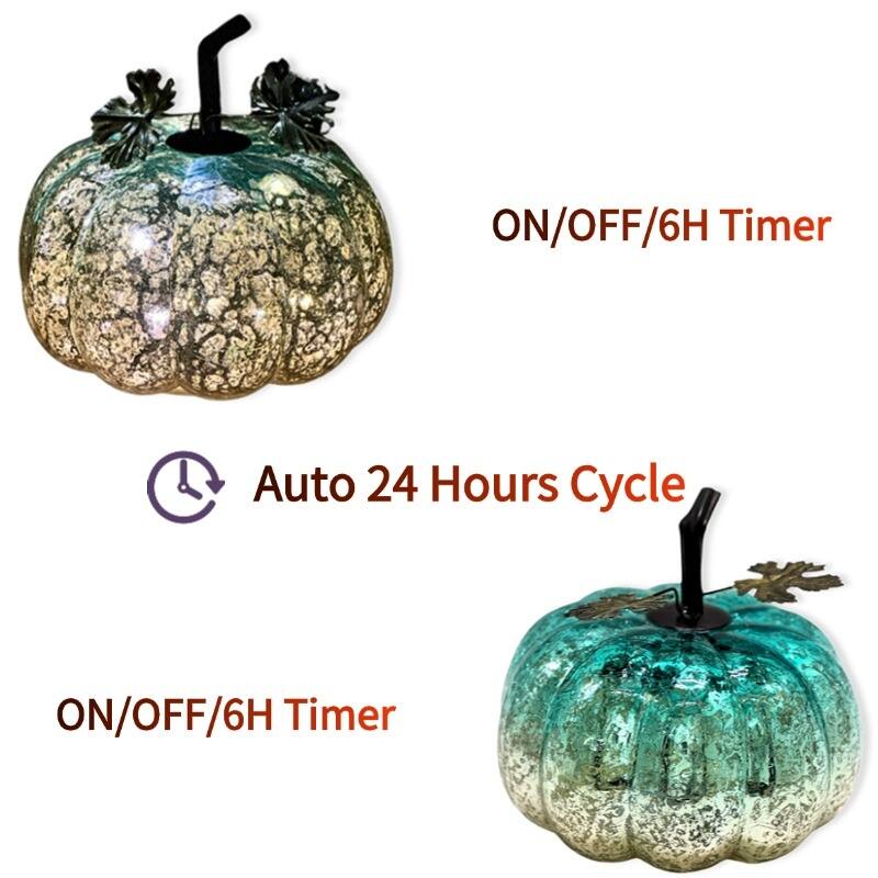 Mercury Glass Pumpkin Lights with Timer – Fall Halloween Table Decorations for Home & Thanksgiving Decor
