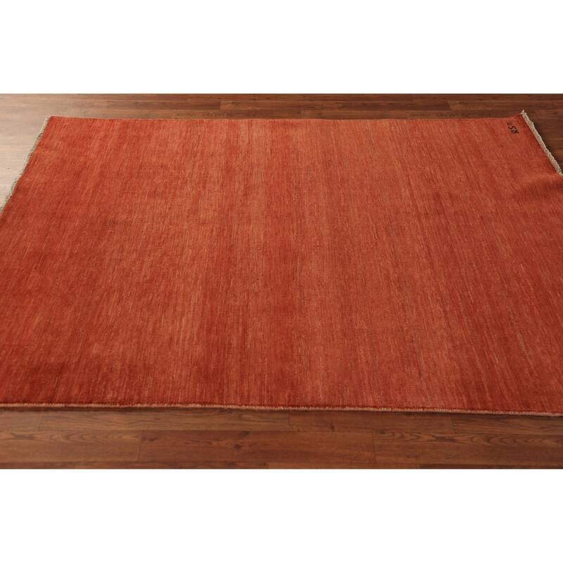 Striped Orange Gabbeh Modern Rug Handmade Wool Carpet - 4'9" x 6'6"