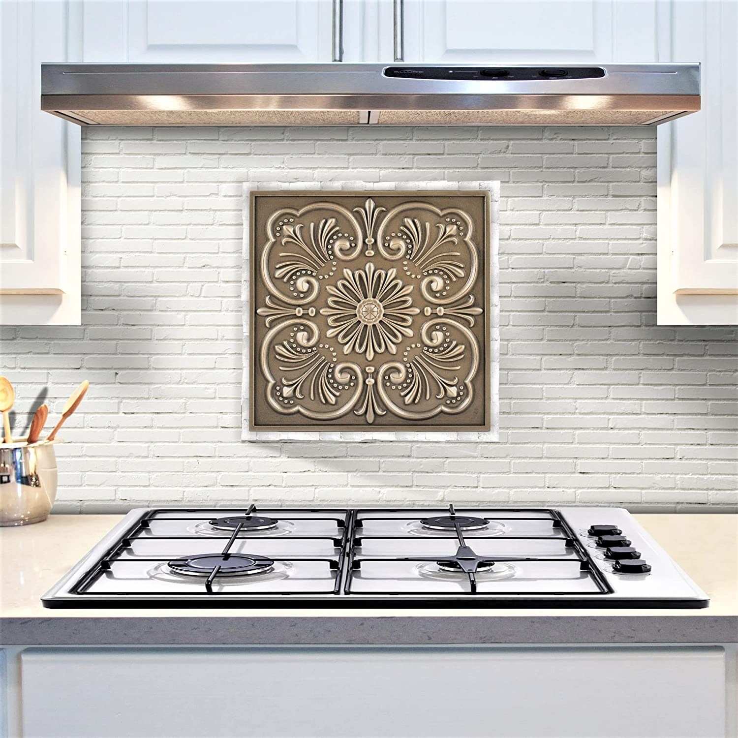 Nichetiles Backsplash Tile for Kitchen and Fireplace Crown 12 x 12 Metal Mural Bronze