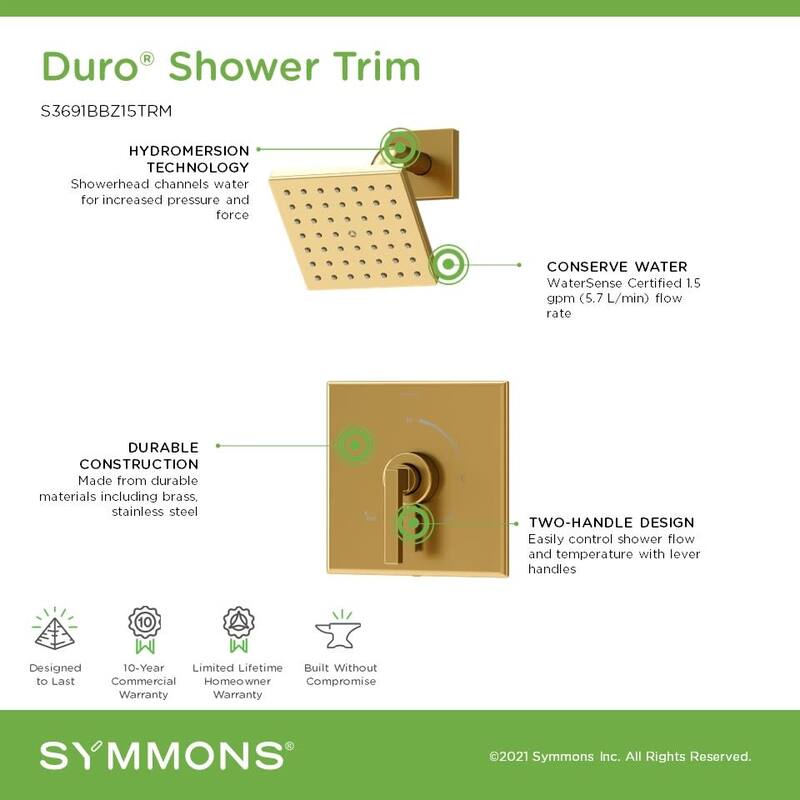 Symmons S369115TRM Duro HydroMersion Shower Only Trim Package with 1.5