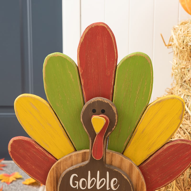 Glitzhome 24"H Thanksgiving Wooden Turkey Standing Decor