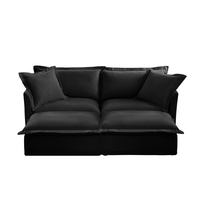 83.4" Chenille 2-Seater Sofa Set with 2 Ottomans, Sleeper Function & Removable Slipcovers