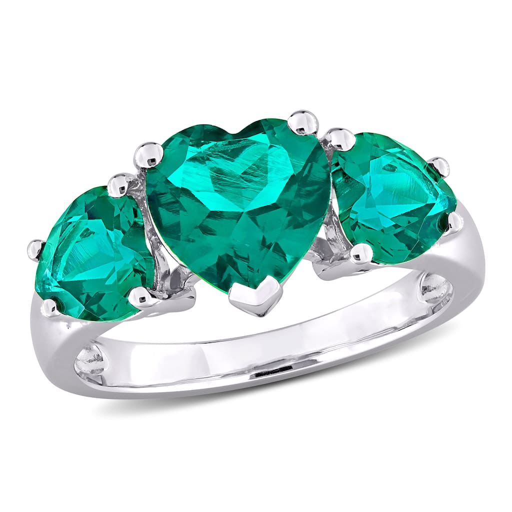 Miadora 3ct TGW Created Emerald 3-Stone Heart Ring in Sterling Silver