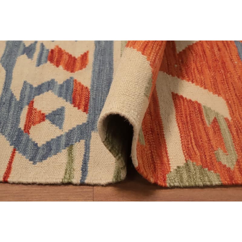 Hand Woven Oriental 100% Wool Carpet Southwestern Modern Multi-Colored Kilim Runner Rug - 8' 1'' X 2' 1''