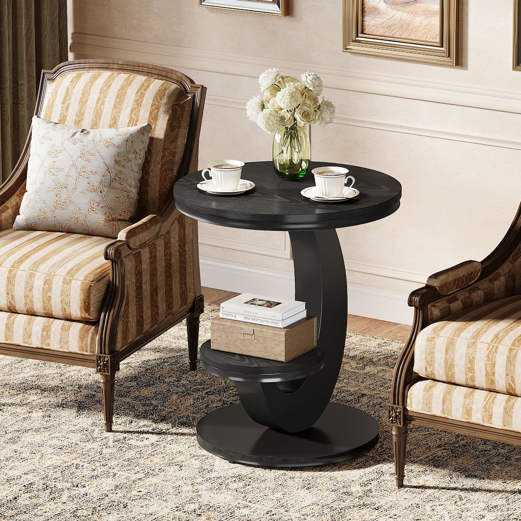 End Table with Storage Shelf, Wood Sofa Side Bedside Nightstand, Accent Snack Table for Living Room Bedroom