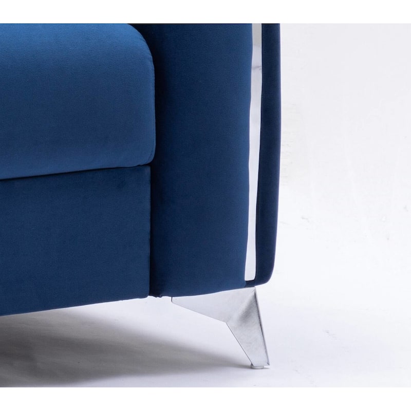 Blue Modern 38" Velvet Upholstered Accent Chair with Polished Chrome Trim Legs and Vertical Pleated Design